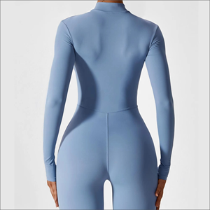 Mono de Manga Larga con Cuello Alto para Mujer, Color Sólido, Largo, Transpirable, Elástico, Ropa de Yoga, Diseño Minimalista - Product Image 5