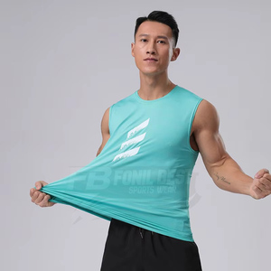เสื้อกล้ามออกกำลังกายผู้ชาย โพลีเอสเตอร์ ระบายอากาศ แห้งเร็ว สวมใส่สบาย ไม่มีแขน  โลโก้ด้านหน้า  ไซส์ใหญ่  รับออกแบบตามสั่ง บริการ OEM - Product Image 3