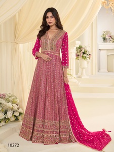 Traje Anarkali de Georgette Real para Mujer, con Lentejuelas, Largo hasta el Suelo, Estilo Moderno, para Bodas y Eventos - Product Image 1