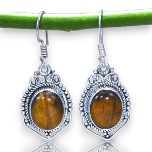 Piedra Preciosa de Ojo de Tigre, Plata de Ley 925, Pendientes Nuevos, Joyería de Plata al por Mayor - Product Image 1