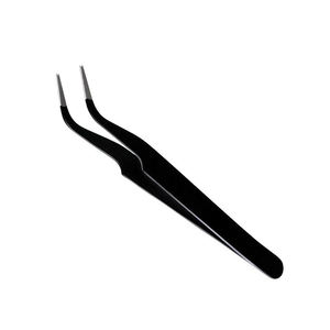 Eyelash Tweezers Black Color Coated Handle Metal Steel Pointed Tip Curved Volume <b>Extension</b> Eyelash Tweezers - Product Image 1