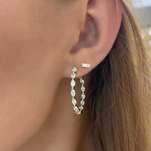 14k 18k Real <b>Gold</b> Marquise Lab Grown Diamond Hoop Earrings Inside Double Side Bridal Wedding Solitaire Statement Hoop Jewelry - Product Image 3