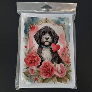 Whimsical A7 tamaño 5x7 Perro de Agua portugués San Valentín rosas Paquete de tarjetas de felicitación 8 tarjetas de nota en blanco con sobres - Product Image 3