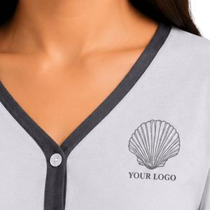 Manufacturer Light Gray And Charcoal Women Long Sleeve <b>Crop</b> <b>Pajama</b> Set Soft Cotton Knit Button Front Wide Leg Lounge Sleepwear - Product Image 4
