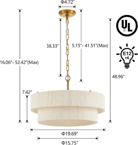 20 pulgadas. Lámpara Colgante de Ratán Tejida a Mano, Estilo Boho, Ajustable, para Isla de Cocina, Comedor, Sala de Estar - Product Image 5