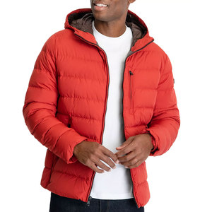 Blouson matelassé rouge à capuche pour homme, fermeture éclair, coupe-vent, manteau d'hiver décontracté, rembourrage en coton, couleur unie, coupe classique, nylon 2026 - Product Image 6