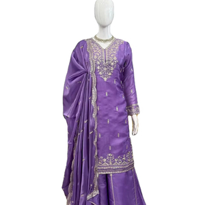 Gorgeous Lavender Color Pure GMY <b>Silk</b> <b>Fabric</b> Intricate Thread with Sequence work Designer Salwar Kameez For Women Or Girls Wear - Product Image 1