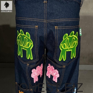 HONEST EIZ Jean en denim vintage taille haute coupe droite pour femme, écologique, longueur intégrale, style streetwear - Product Image 2