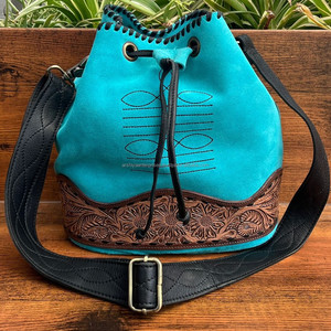 Sac fourre-tout en cuir suédé turquoise Western Sac à main dissimulé pour ordinateur portable Sac à main western en cuir personnalisé de qualité supérieure pour femme - Product Image 2