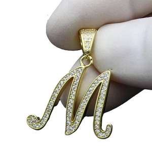 Pendentif lettre M serti de diamants Moissanite en argent 925, collier statement sans chaîne, vente en gros - Product Image 6