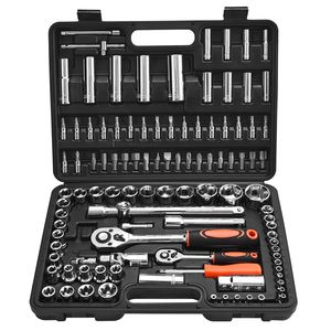 Set di chiavi a bussola da 108 pezzi con attacco da 1/4 e 1/2 pollice, misure metriche 4-32mm, bussole profonde, kit di attrezzi per meccanici - Product Image 5