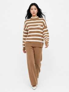 Ensemble de survêtement deux pièces pour femmes, pull à col roulé rayé et pantalon large - Product Image 5