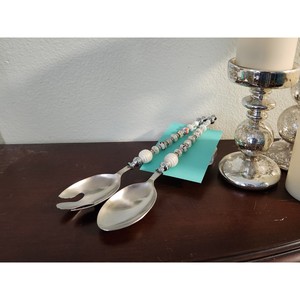 Assured Quality Metal Salad Servers <b>With</b> Beaded Handles Purple And Silver Decorative Metal Salad <b>Tools</b> Manual Use - Product Image 2