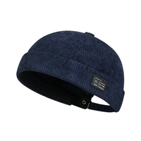 Casquette sans visière unisexe en velours côtelé OEM, 5 panneaux, ajustable, avec patch, style Docker tendance, pour uniformes de café, marque créative, vente en gros