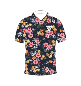 เสื้อโปโลพิมพ์ลายดอกไม้หลากสีสันสำหรับผู้ชาย สีดำ แบบสั่งทำพิเศษ แขนสั้น ระบายอากาศได้ดี น้ำหนักเบา เหมาะสำหรับใส่เล่นกอล์ฟในฤดูร้อน - Product Image 1