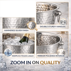 Stainless Steel Durable Wine Bucket | Ice Bucket for <b>Beer</b> | Double Handle Beverage <b>Chiller</b> 2.5L American Style Parties - Product Image 4
