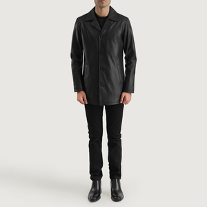 Abrigo de Cuero Genuino Color Negro Pizarra Urbano y Moderno para Hombre, Disponible a Precios de Mayoreo, Elegante, Personalizado OEM, Materiales de Alta Calidad - Product Image 1