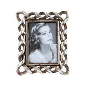 Marco de Fotos Metálico Trenzado Plateado Vintage, Marco de Fotos de Mesa con Detalles Antiguos, Decoración de Lujo para el Hogar, Regalo de Boda - Product Image 1