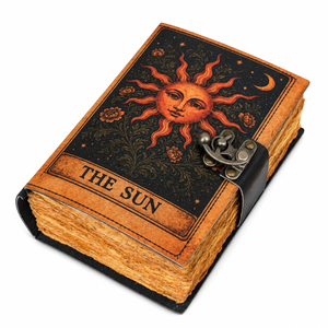 NEW ERA Diario Grimoire de Tapa Dura Cosida en Cuero con Diseño Solar, Libro de Hechizos de Fases, Diario de Sombras, Papel Vintage con Borde Rústico Antiguo 100 - Product Image 1