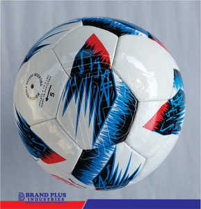Ballon de football de qualité supérieure, taille 5, pour entraînement, en PU durable et brillant, avec logo personnalisé, blanc, bleu, rouge - Product Image 5