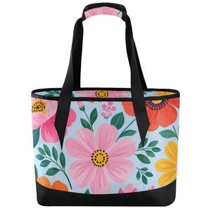 Sac à déjeuner isotherme floral, sac isotherme imperméable, sac de transport thermique avec fermeture éclair pour le stockage des aliments, pour les voyages, les pique-niques, la plage - Product Image 1