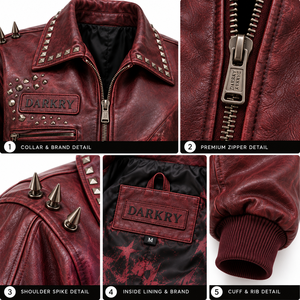 Maroon <b>Women</b> Genuine <b>Leather</b> Oversized <b>Bomber</b> <b>Jacket</b> Custom Graphic Printed Studded Edge Outerwear OEM Factory Provider - Product Image 6