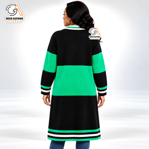 For | Women's Long Color Blocked <b>Cardigan</b> Plus Size Full Sleeve Casual <b>Pocket</b> Design 100% Polyester Winter Wear Anti-Pilling - Product Image 2