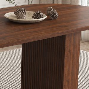Tavolo da Pranzo Ovale Moderno Stile Fattoria da 62,9 Pollici per 6 Persone, Piano in MDF Impiallacciato Noce e Base in MDF, Tavolo da Pranzo Impermeabile - Product Image 3
