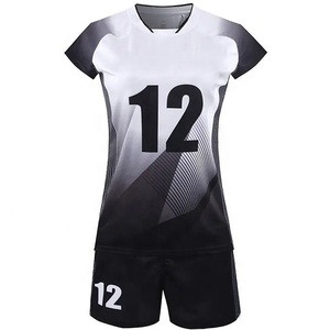Ensemble d'uniformes de volley-ball pour femmes, sublimé, dégradé blanc-noir, 12 pièces, anti-humidité, ajusté, manches courtes, toutes saisons - Product Image 1