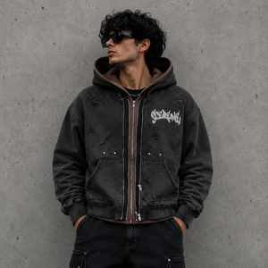 Sweat-shirts à capuche vintage délavés à triple couche, personnalisés, effet vieilli, double fermeture éclair, streetwear, fabricant de marques privées - Product Image 6