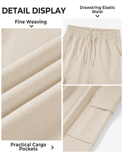 Pantalon de jogging cargo beige en coton et polyester pour adolescentes, taille élastiquée avec cordon de serrage, coupe large - Product Image 4