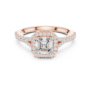 Elegante Joyería Nupcial para Ella: Anillo de Diamante Cultivado en Laboratorio con Corte Asscher y Halo, Elaborado en Oro Rosa de 14k, Regalo Perfecto para Ella - Product Image 1