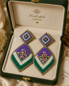 SSTRINGZ ER028 Boucles d'oreilles pendantes géométriques multicolores faites à la main avec perles et strass pour femmes - Product Image 5