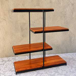 Étagère de présentation en bois avec cadre en métal noir, 3 ou 4 niveaux, étagères de rangement décoratives, finition bois brun rustique, style industriel - Product Image 1
