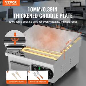 Commercial 1700W <b>Electric</b> Stainless Steel <b>Griddle</b> Grill Adjustable Temp Countertop Flat Top for Home Restaurant 14.17 X 11.81 X - Product Image 2