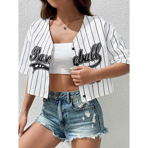 Unisex <b>White</b> 3D Baseball Jersey Short Sleeve V-Neck Button Front <b>Crop</b> <b>Top</b> Breathable Loose Fit Summer Apparel OEM ODM 2026 100% - Product Image 5