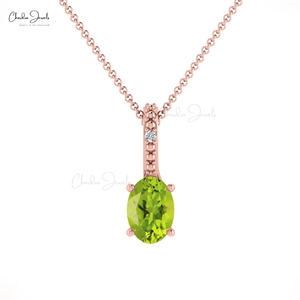 Oferta Especial: Collar con Colgante de Medallón con Engaste Oculto para Gema de Peridoto de Corte Ovalado de 6x4mm, en Oro Fino de 14k con Pavé de Diamantes, Regalo - Product Image 2