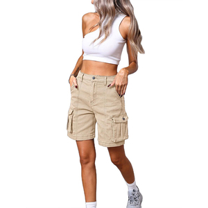 Nouvelle mode - Shorts cargo pour femmes - 100% coton - Couleur unie - Taille haute - Boutons - Shorts cargo décontractés tactiques d'été - Product Image 5