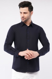 <b>Mens</b> Blue Full Sleeve Polyester <b>Shirt</b> Casual Regular Fit Solid Wrinkle Resistant Breathable Quick Dry <b>Summer</b> Travel <b>Shirt</b> - Product Image 4