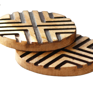 Round Wooden <b>Coaster</b> <b>Set</b> Of 4 Pcs With Wood Finished For Hot & Cold Cover Of Beverage Kitchenware <b>Coaster</b> <b>Set</b> - Product Image 5
