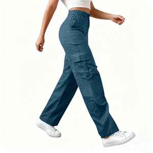 Pantalon cargo pour femme, tendance du printemps, coupe ample, taille élastique, respirant, décontracté, multi-poches, pantalon tendance - Product Image 3