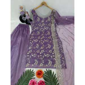 Conjunto de Dupatta con hermosos pantalones superiores para mujer con trabajo de secuencia de bordado - Product Image 6