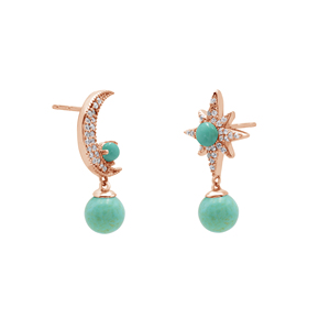 Pendientes de Plata de Ley 925 con Baño de Oro Rosa y Turquesa, Diseño de Luna y Estrella, Estilo Bohemia, Joyería Fina para Mujer - Product Image 2