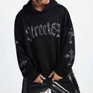 Hoodie d'hiver surdimensionné à coupe diamantée en mélange de coton avec décorations en strass, ODM pour un usage quotidien décontracté et un style urbain - Product Image 6