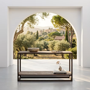 Mesa Auxiliar Moderna Federa, Mesa Consola Larga con Tapa de Madera y Estructura de Hierro, Estilo Loft Urbano, para Entrada, Apartamento, Salón, Ecológica - Product Image 4