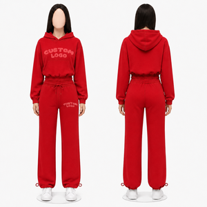 Custom Cropped <b>Zip</b> <b>up</b> Hoodies Sweatpants Set Sweatsuits Jogger Set <b>Women</b> Street wear <b>Women</b> Zipper Tracksuits 2026 - Product Image 3