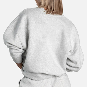 Conjunto de 2 piezas de ropa de casa unisex de invierno: Sudadera con cuello redondo y pantalones cortos, jersey oversize gris jaspeado, sudadera con capucha Cleanfit de algodón con cremallera - Product Image 5