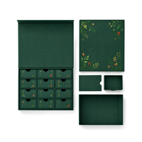 Calendrier de l'Avent vide 12 tiroirs vert, impression personnalisée, pelliculage mat, carton, boîte cadeau magnétique, emballage de luxe Noël