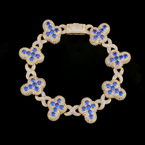 Bracelet Papillon en Moissanite et Argent 925 avec Saphir Bleu pour Femme, Chaîne à Maillons Floraux Sertie de Pierres, Bijou Élégant et Tendance, Idéal pour Cadeau et Occasions Spéciales - Product Image 3