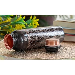 Termo Clásico de Cobre de 17 cm, Doble Pared Aislada, Botella de Agua para Senderismo al Aire Libre, Diseño Floral Negro - Product Image 3